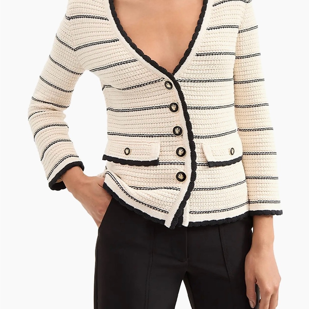 Veronica Beard Cream and Black Striped Cardigan